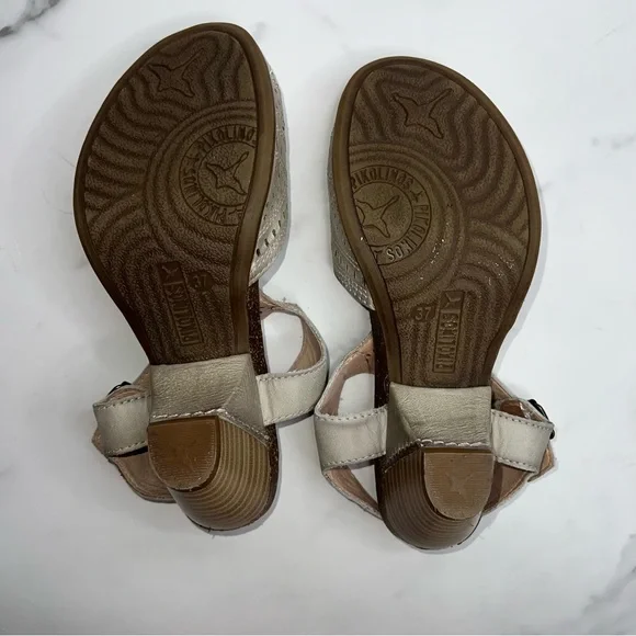 PIKOLINOS Moraira Gray Leather Laser Cut T Strap Sandal Size 37 - Picture 11 of 13